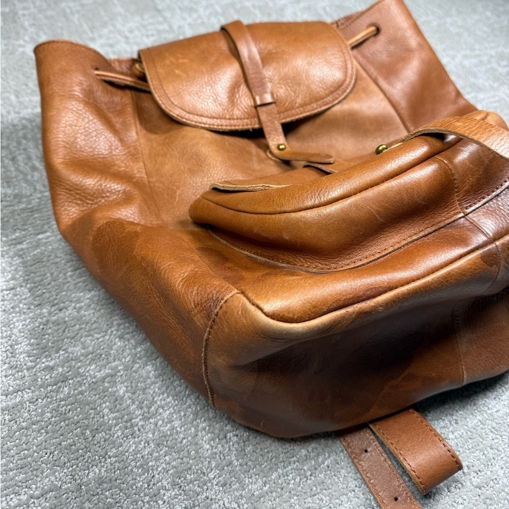 Madewell The Transporter Run Sack Brown Leather Backpack Bag Read Below - Picture 4 of 11